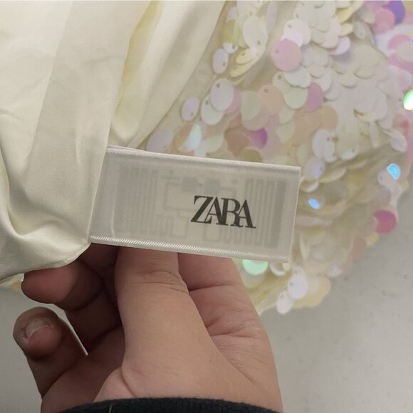 Zara Womens Mini Sequin Skirt Large L Ivory Pink Party Whimsical 3920/125 NWOT - Picture 4 of 13